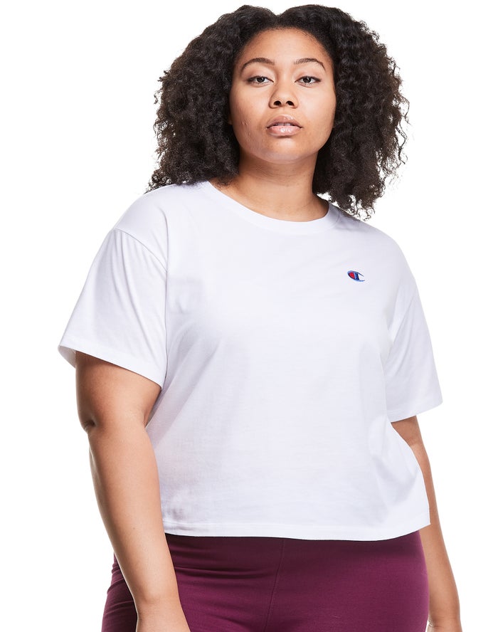 Champion Plus Lightweight Cropped T-Shirt Dames - Wit - Belgie 7291JRNMV